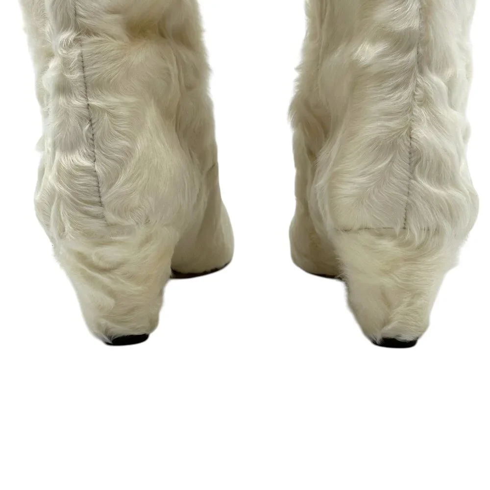 Chanel Ivory Mongolian Lamb Fur Heeled Boots
